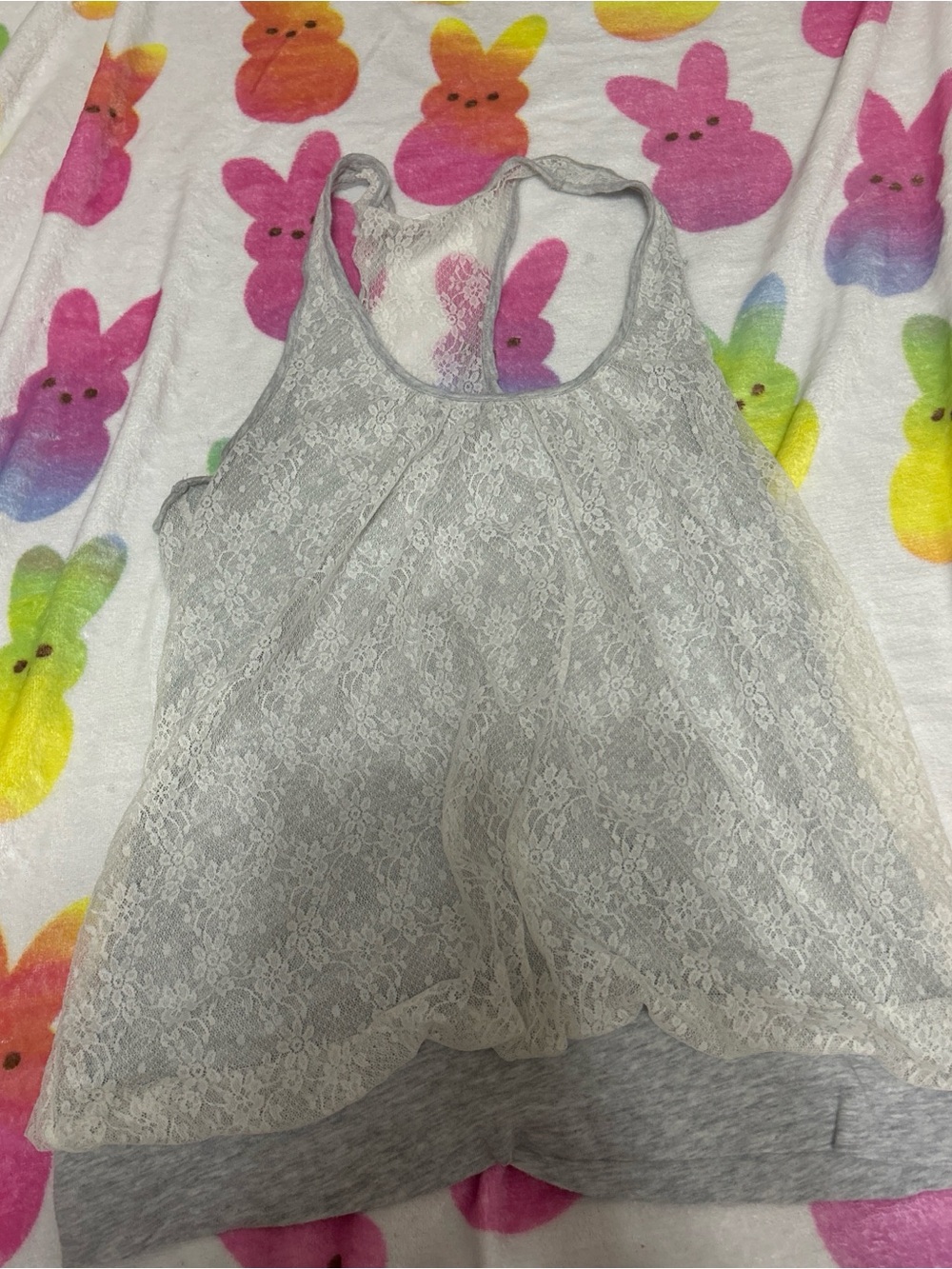 Express Lace Racerback Tank Top in Light Gray